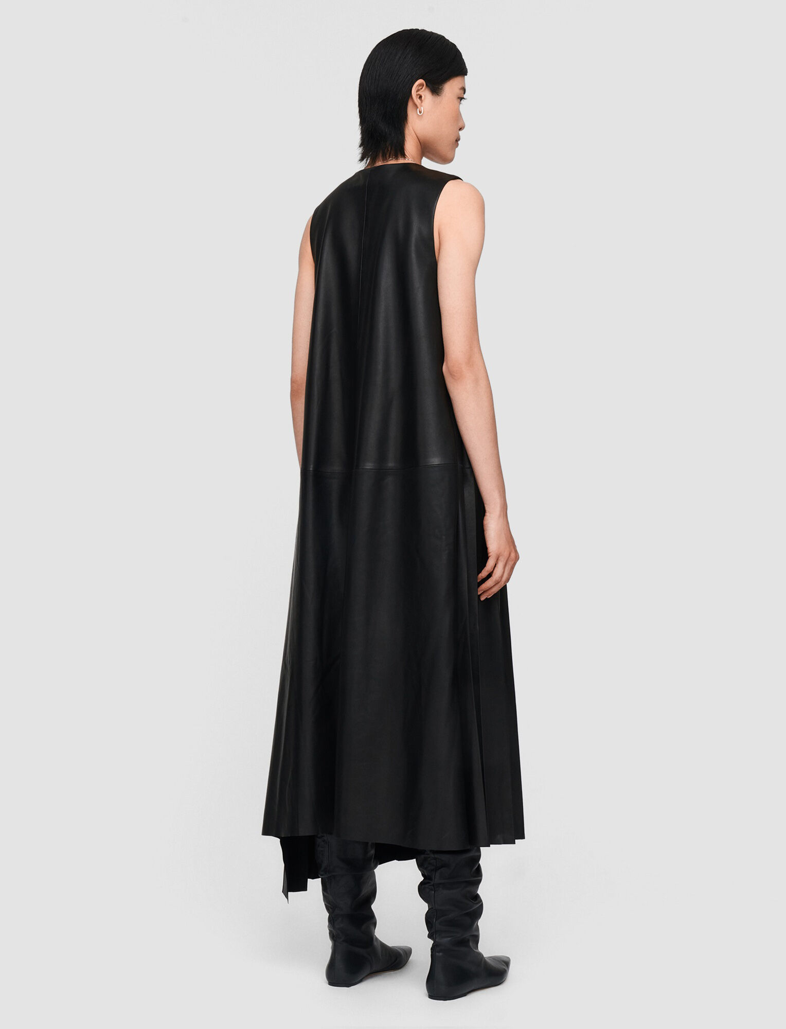 Joseph, Pleated Leather Garratt Dress, in Black